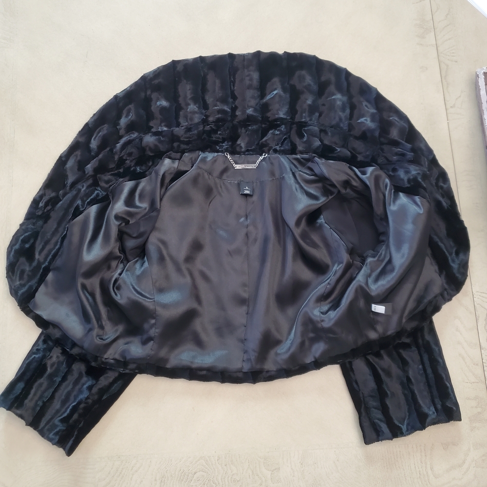 White House Black Market Shiny Black Teddy Jacket - Picture 3 of 8